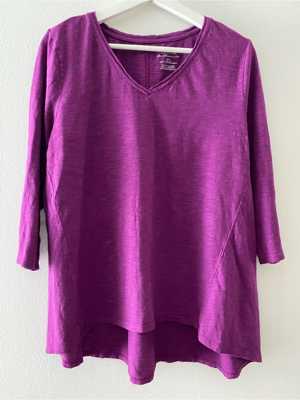 Chico's Purple V-Neck Long Sleeve Top Tunic 3/4 Sleeves